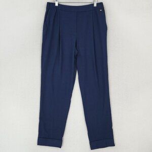 Massimo Dutti Pants Womens 10 Blue Tapered Leg Pleated Front Pull On Trouser